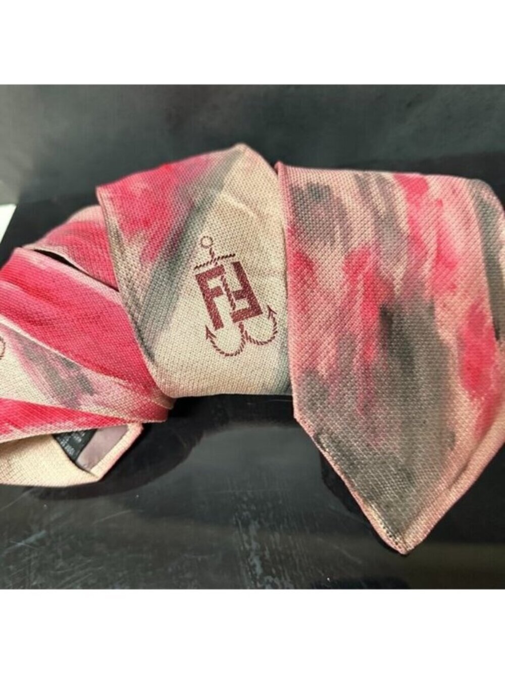 Fendi Roma Vtg Hand Painted Silk Tie Pink Red Artistic Abstract Painterly OOAK